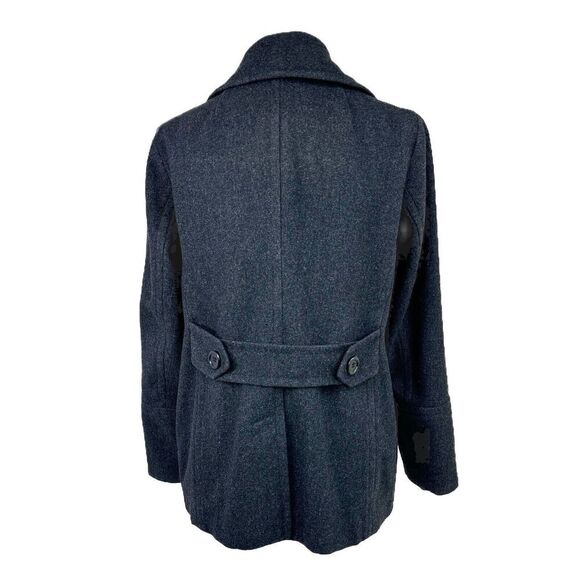 Anne Klein Wool Black Pea Coat Sz M Back Belt Single Breasted Lined - Picture 4 of 12